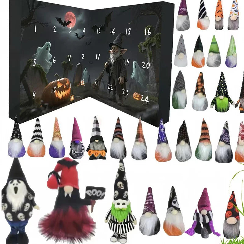 Calendrier de l'Avent Halloween avec 24 Gnomes en Plastique – Compte à Rebours Festif et Décoratif