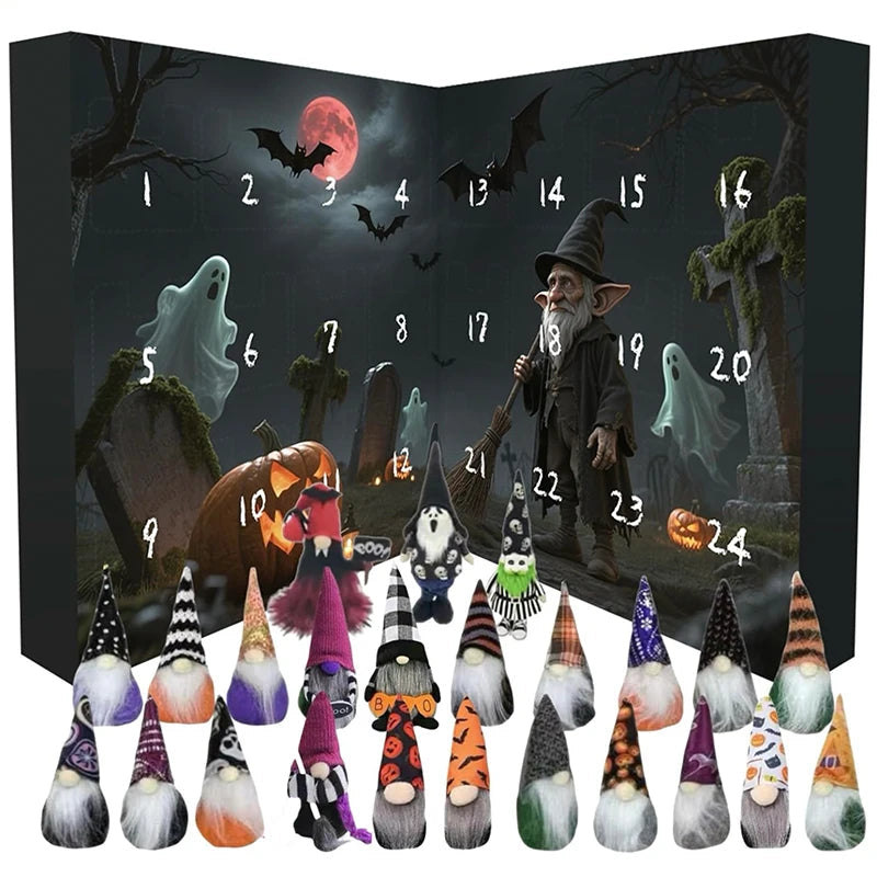 Calendrier de l'Avent Halloween avec 24 Gnomes en Plastique – Compte à Rebours Festif et Décoratif