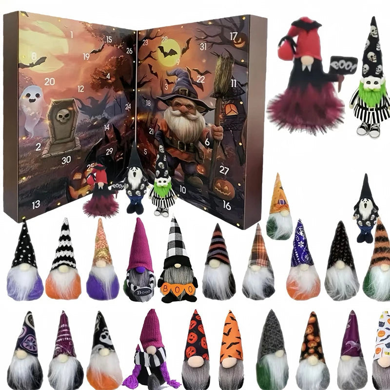 Calendrier de l'Avent Halloween avec 24 Gnomes en Plastique – Compte à Rebours Festif et Décoratif