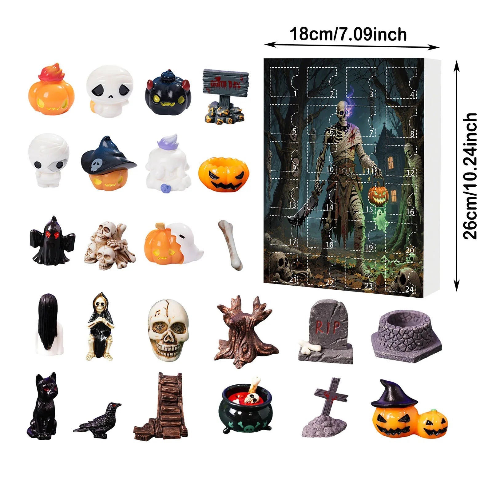 Calendrier de l'Avent Halloween avec 24 Mini Figurines Effrayantes en Tissus Non Tissés pour Décoration Intérieure