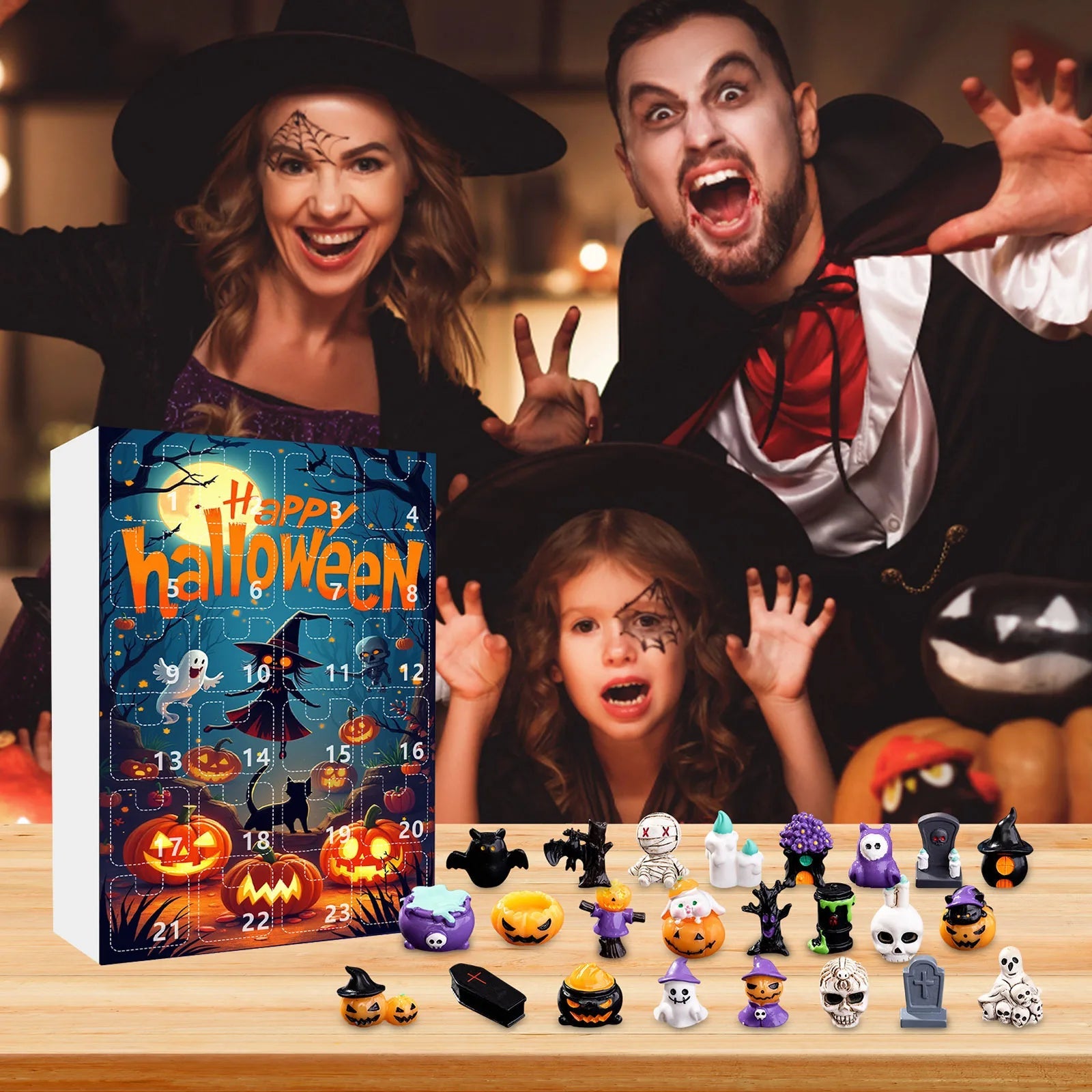 Calendrier de l'Avent Halloween avec 24 Surprises Non Comestibles pour Enfants