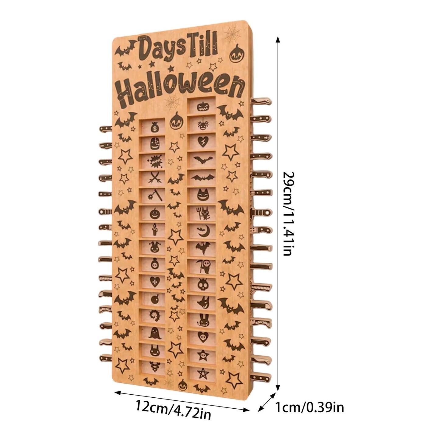 Wooden Halloween Advent Calendar with 31 Decorative Compartments