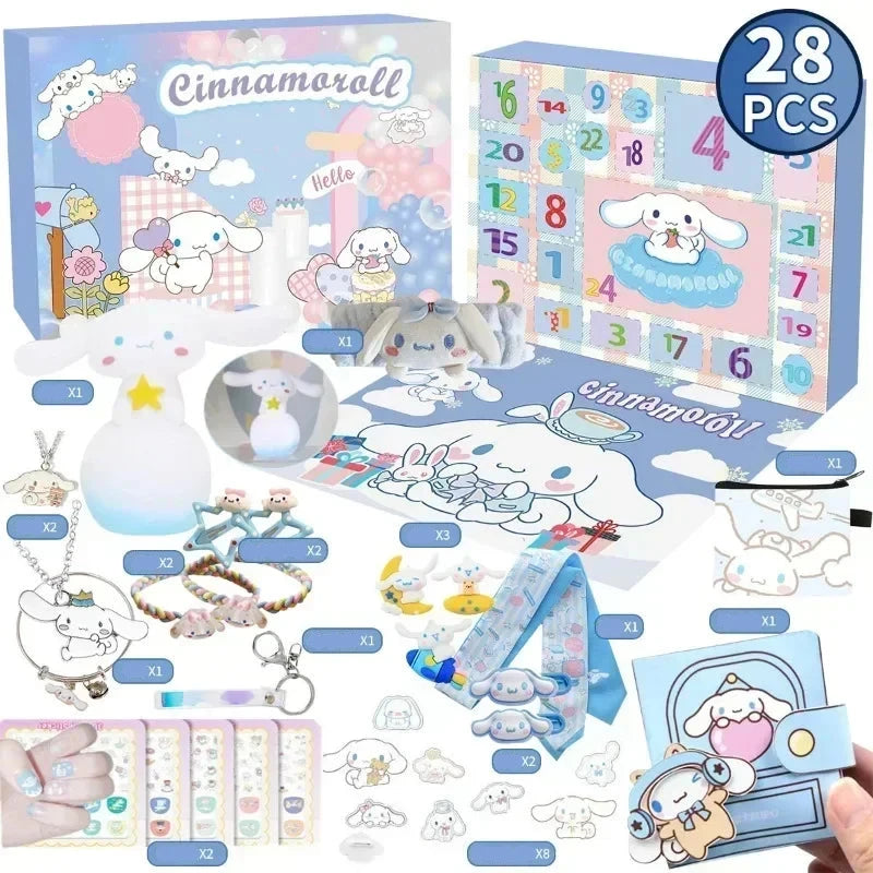 Calendrier de l'Avent Kawaii avec 24 Figurines et Porte-clés Hello Kitty et Kuromi - Cadeau de Noël Pour Enfants