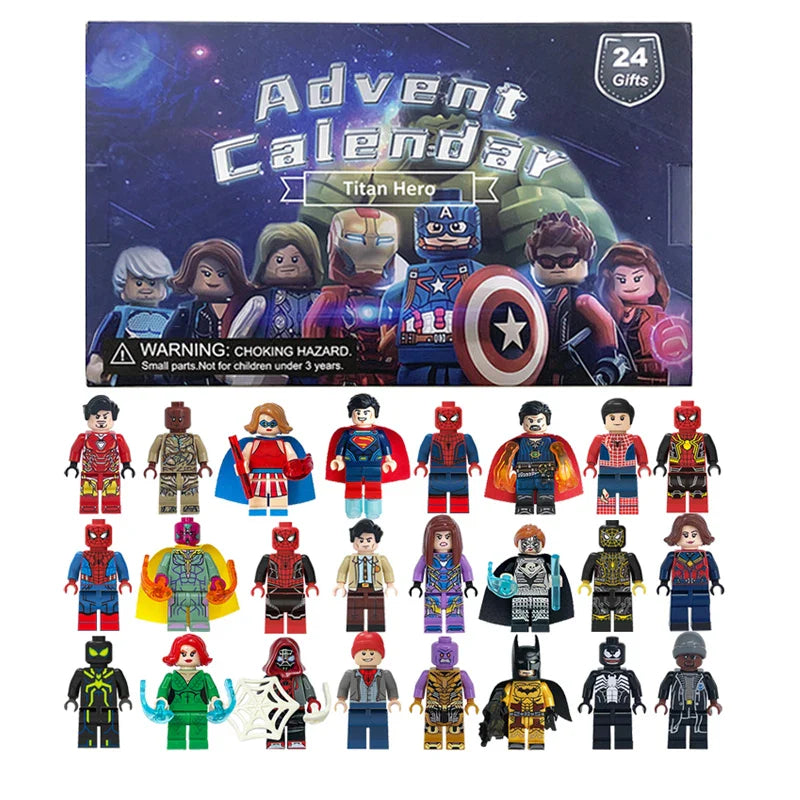 Advent Calendar with 24 Anime Figurines – Christmas Building Box for Marvel Fans