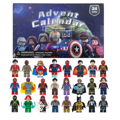 Advent Calendar with 24 Anime Figurines – Christmas Building Box for Marvel Fans