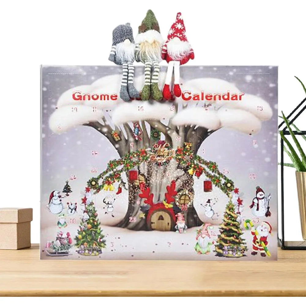 Calendrier de l'Avent en Gnome Plush avec 3 Gnomes Collectibles – Décor Scandinave de Noël, 30 cm