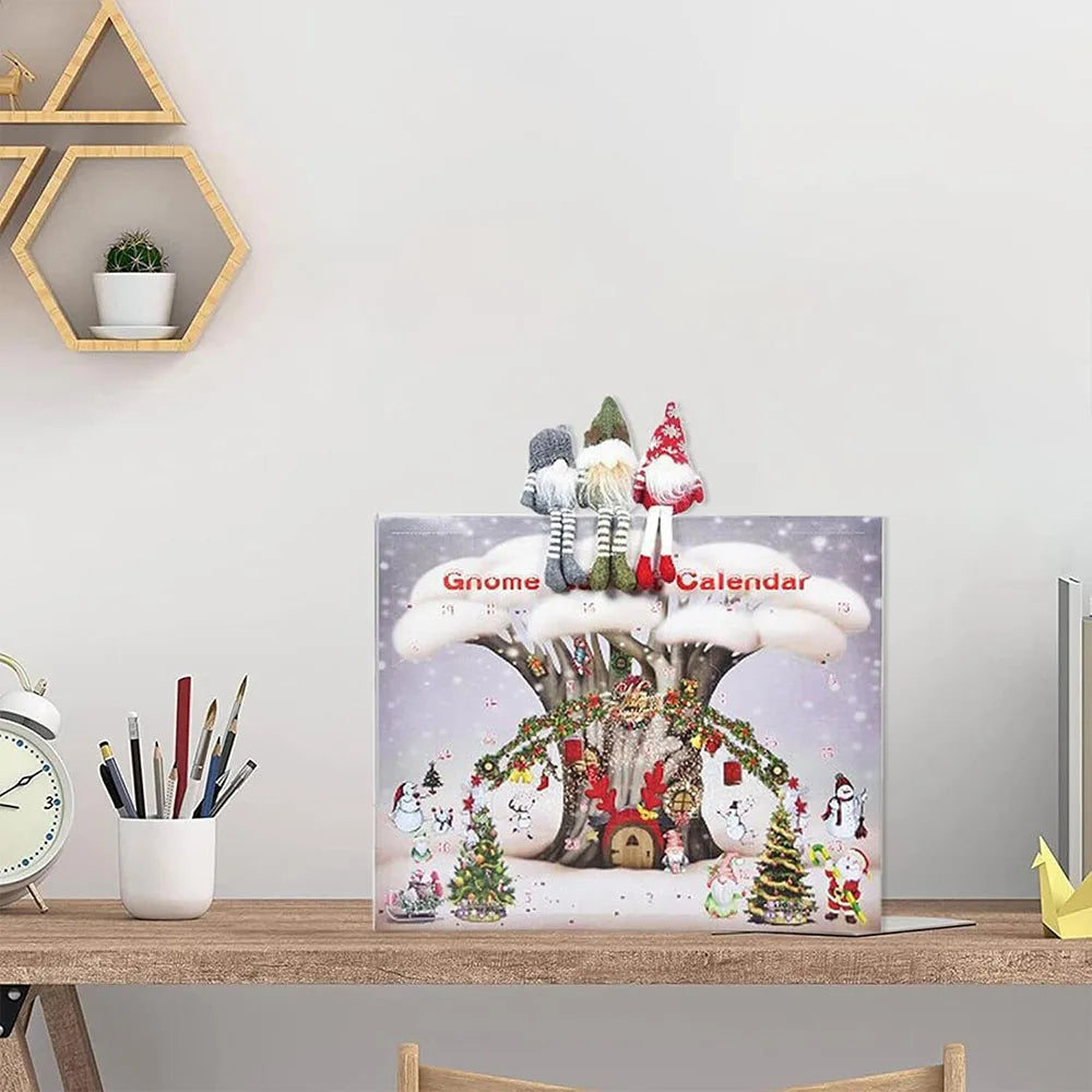 Calendrier de l'Avent en Gnome Plush avec 3 Gnomes Collectibles – Décor Scandinave de Noël, 30 cm