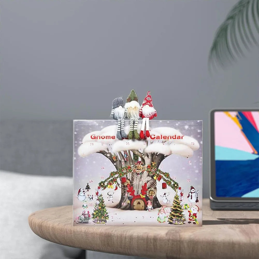 Calendrier de l'Avent en Gnome Plush avec 3 Gnomes Collectibles – Décor Scandinave de Noël, 30 cm