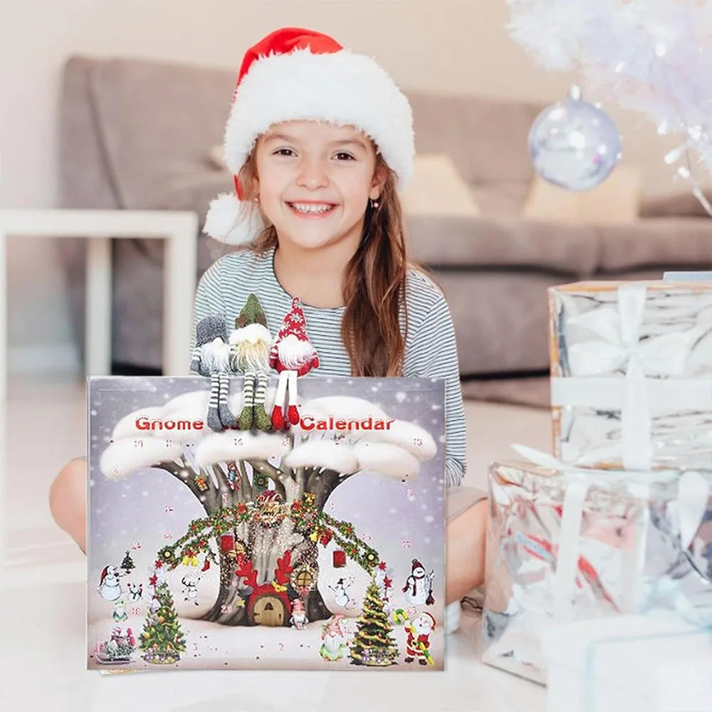 Calendrier de l'Avent en Gnome Plush avec 3 Gnomes Collectibles – Décor Scandinave de Noël, 30 cm