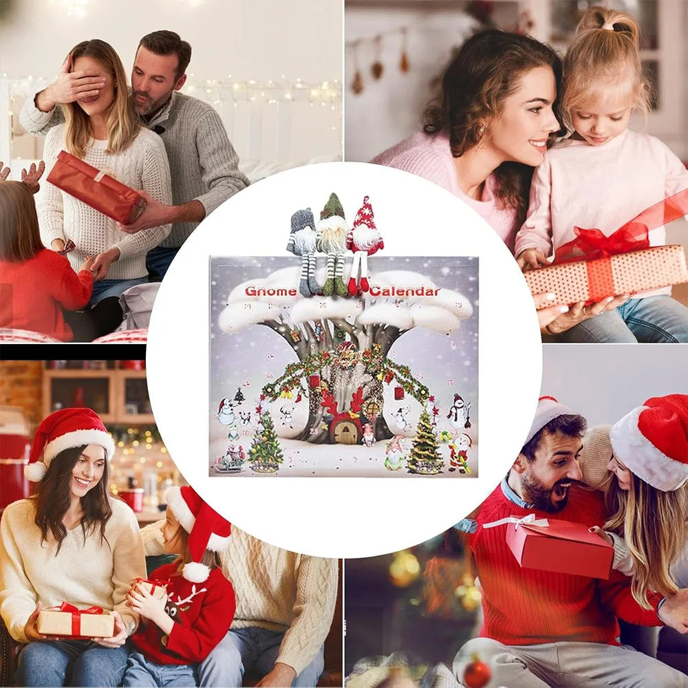 Calendrier de l'Avent en Gnome Plush avec 3 Gnomes Collectibles – Décor Scandinave de Noël, 30 cm