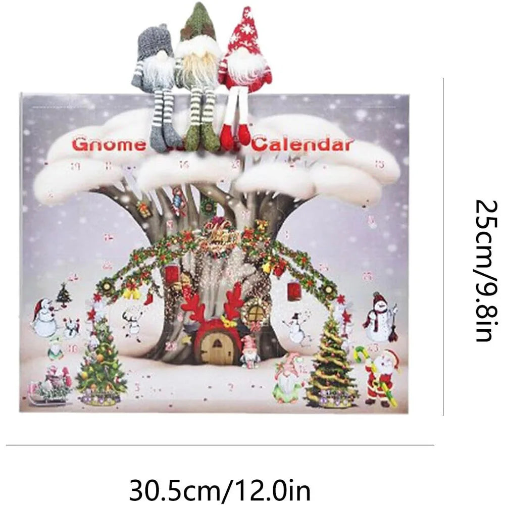 Calendrier de l'Avent en Gnome Plush avec 3 Gnomes Collectibles – Décor Scandinave de Noël, 30 cm