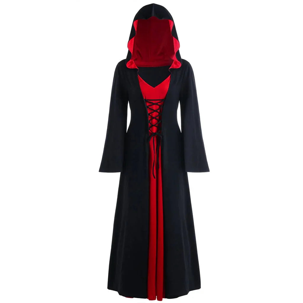 Cape Médiévale à Capuche pour Femme - Costume de Sorcière Vampire Élégant pour Halloween