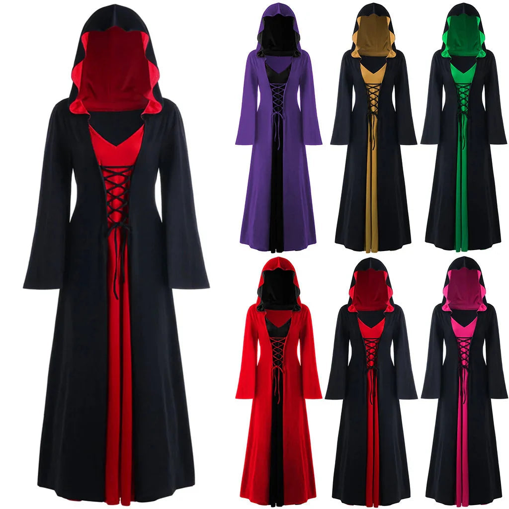 Cape Médiévale à Capuche pour Femme - Costume de Sorcière Vampire Élégant pour Halloween