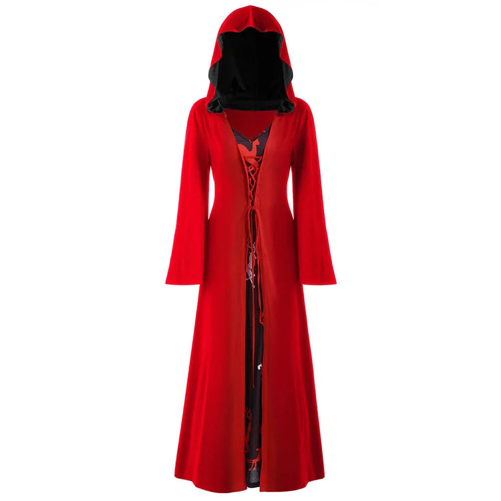 Cape Médiévale à Capuche pour Femme - Costume de Sorcière Vampire Élégant pour Halloween