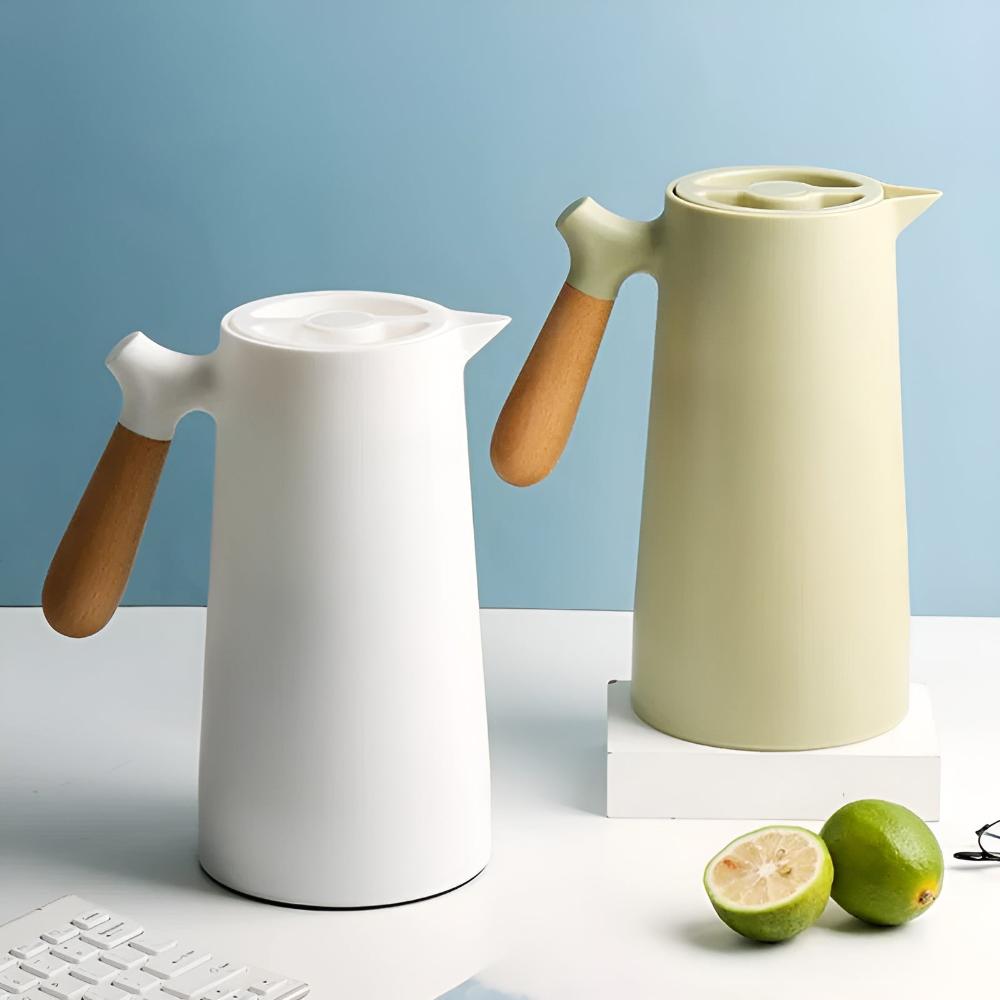Carafe Isolante 1L avec Poignée en Bois – Verre Écologique pour Maison et Bureau