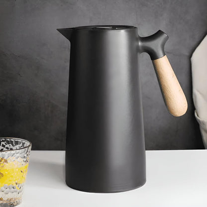 Carafe Isolante 1L avec Poignée en Bois – Verre Écologique pour Maison et Bureau