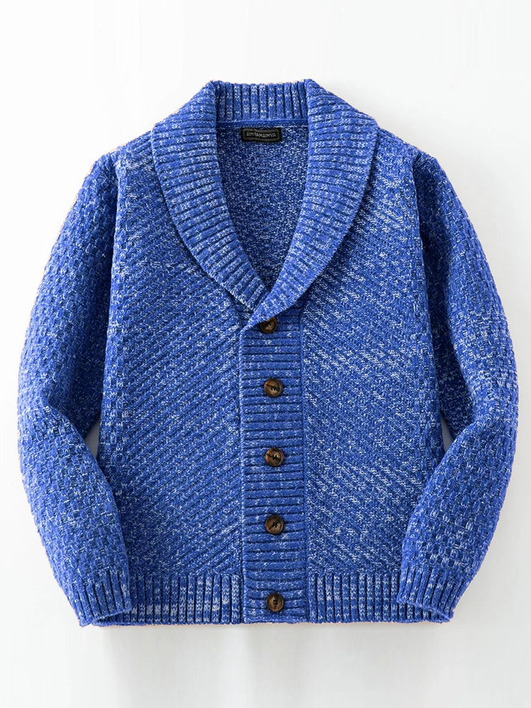 Classic Cardigan for Men with Shawl Collar and Textured Knit – Ideal for Autumn and Winter