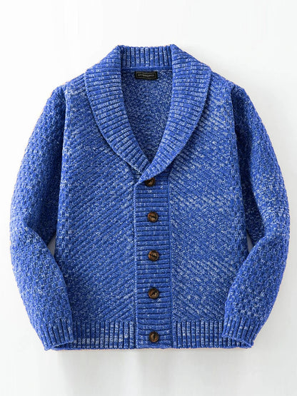 Classic Cardigan for Men with Shawl Collar and Textured Knit – Ideal for Autumn and Winter