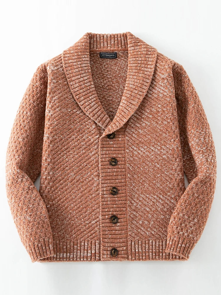 Classic Cardigan for Men with Shawl Collar and Textured Knit – Ideal for Autumn and Winter