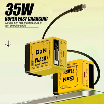 USB-C Charger 35W with Two Ports and Fast Charging Technology – Retractable Adapter
