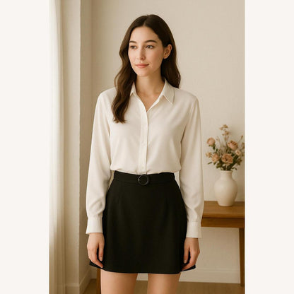 Classic White Women's Long Sleeve Shirt in Polyester – Elegant and Chic for the Office