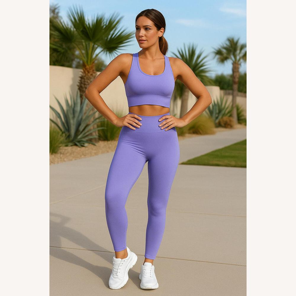 Women's Sports Set Seamless High Waist with Cross Back Bra - Optimal Comfort for Gym and Yoga