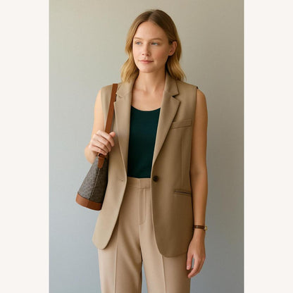 Elegant Sleeveless Women's Blazer in Polyester - Chic Minimalist Black Blazer Jacket, Fitted and Modern Cut