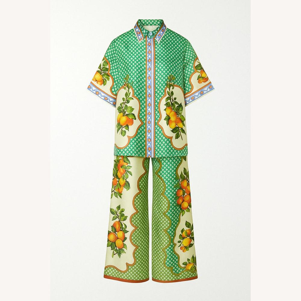 Ensemble d'Été Femme Imprimé Coloré – Chemise Ample et Pantalon Large Taille Haute pour Look Décontracté