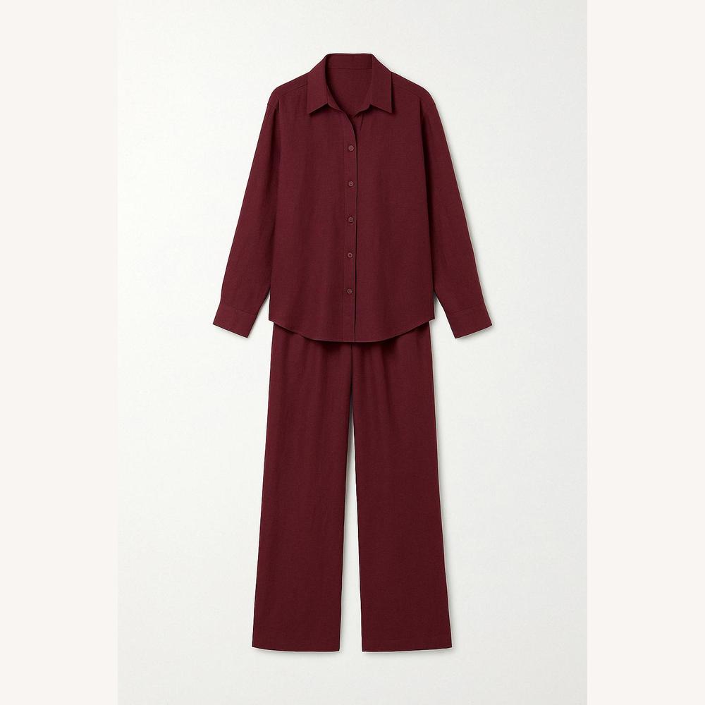 Ensemble Tailleur Femme en Lin Léger - Chemise Boutonnée et Pantalon Élastique, Élégant et Confortable