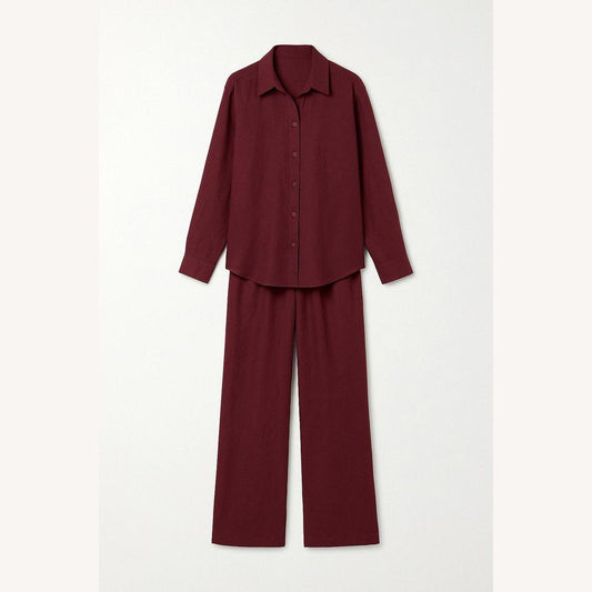 Women's Lightweight Linen Suit Set - Buttoned Shirt and Elastic Pants, Elegant and Comfortable