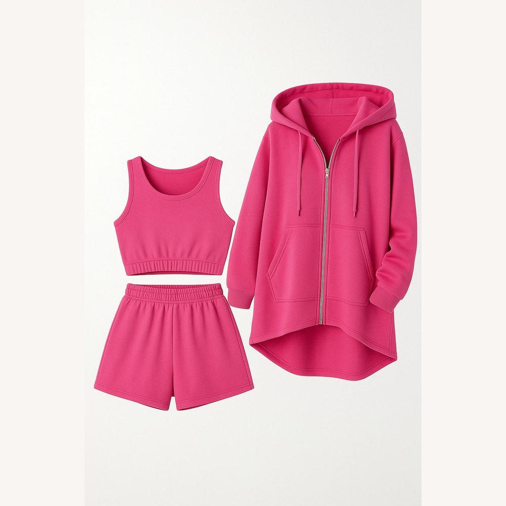 Ensemble Femme Décontracté 3 Pièces – Crop Top, Jupe Taille Haute et Surchemise Oversize en Coton-Polyester, Confort et Style