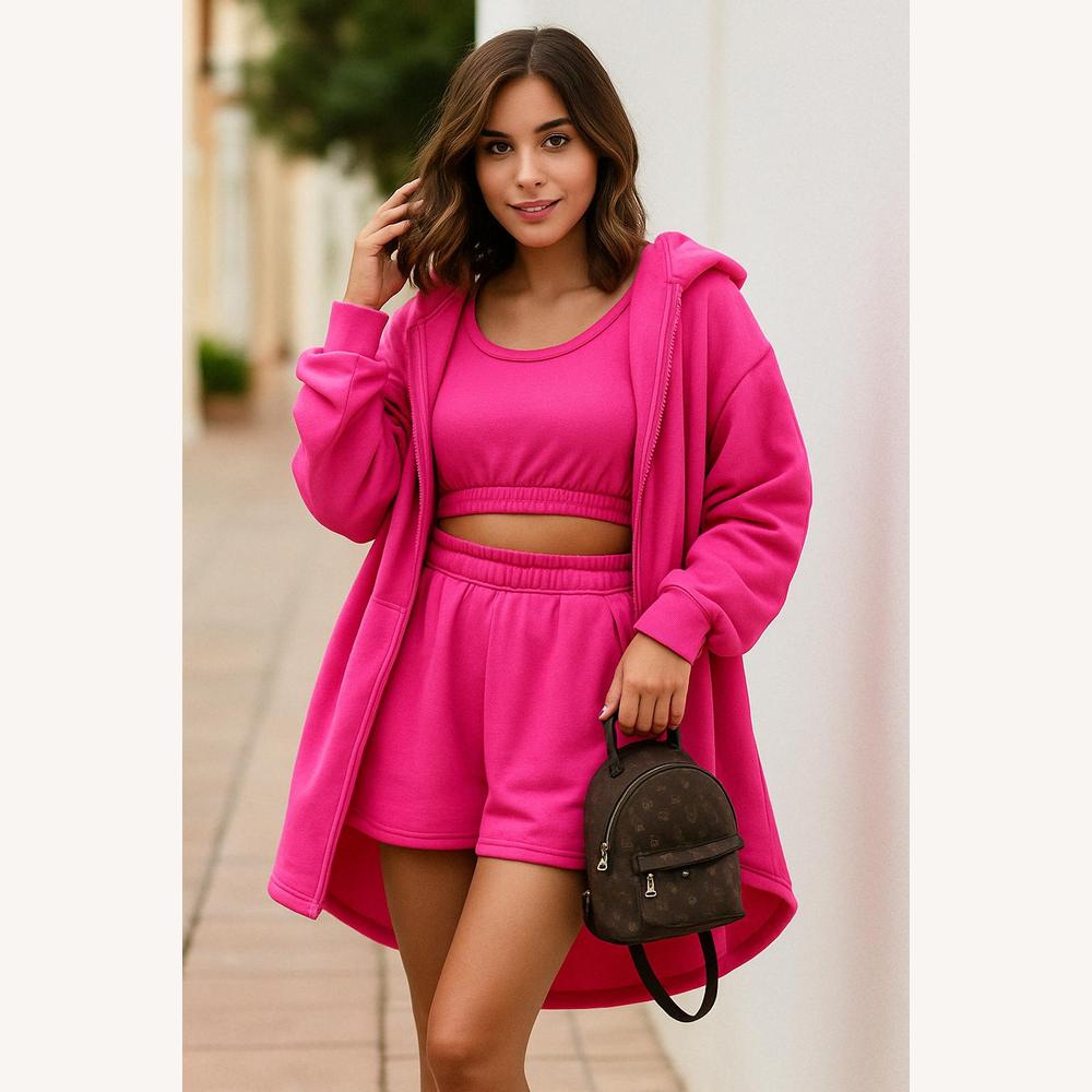Ensemble Femme Décontracté 3 Pièces – Crop Top, Jupe Taille Haute et Surchemise Oversize en Coton-Polyester, Confort et Style