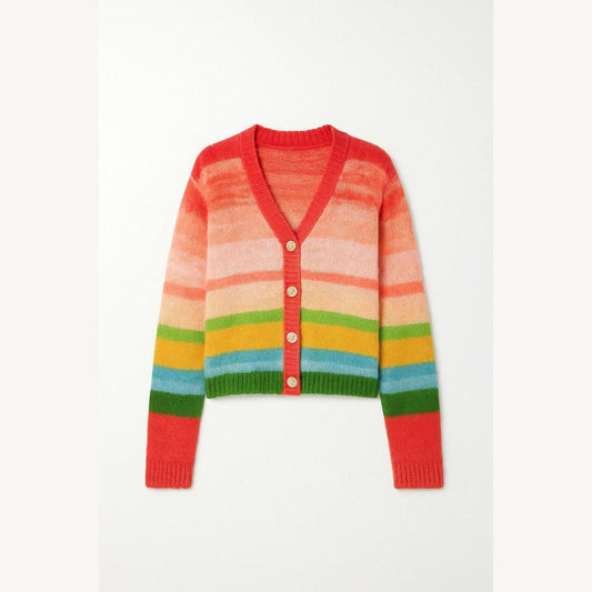 Women's Sleeveless Striped Multicolor Mohair Vest – Casual and Comfortable V-Neck