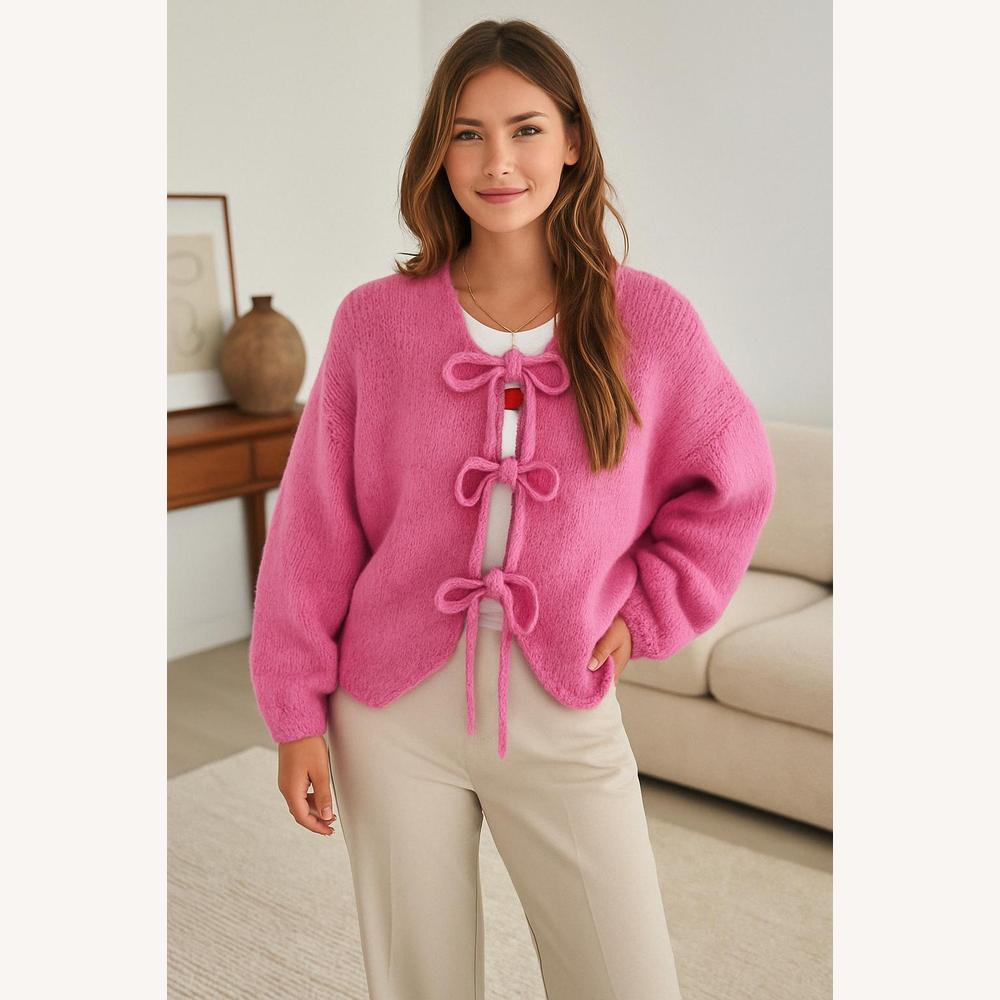 Gilet Sans Manche Femme Doux en Polyester – Rose Éclatant avec Détails Noués et Coupe Décontractée