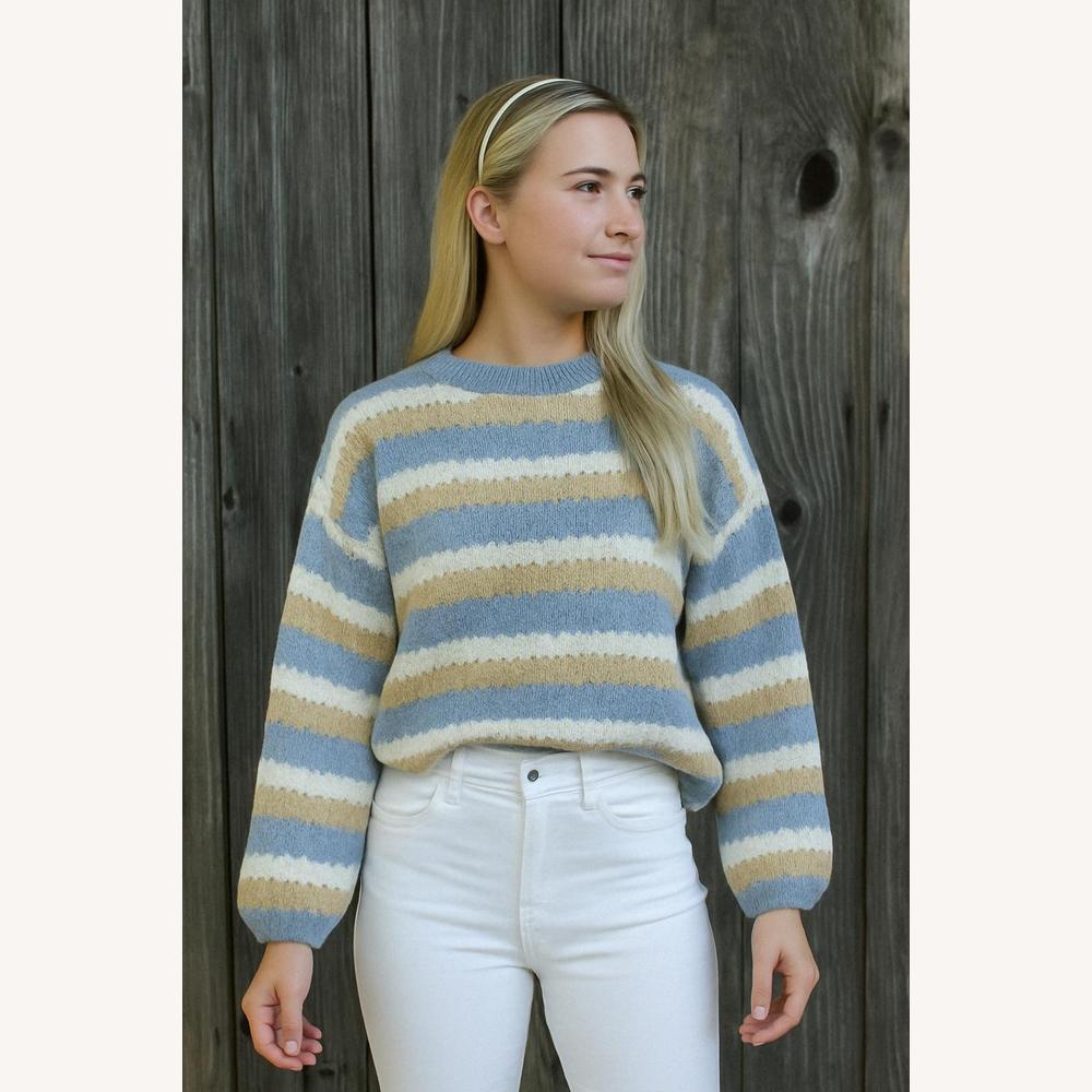 Women's Striped Loose Acrylic and Polyester Sweater – Casual Comfort in Pastel Tones for Everyday Wear