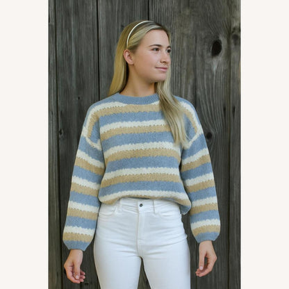 Women's Striped Loose Acrylic and Polyester Sweater – Casual Comfort in Pastel Tones for Everyday Wear
