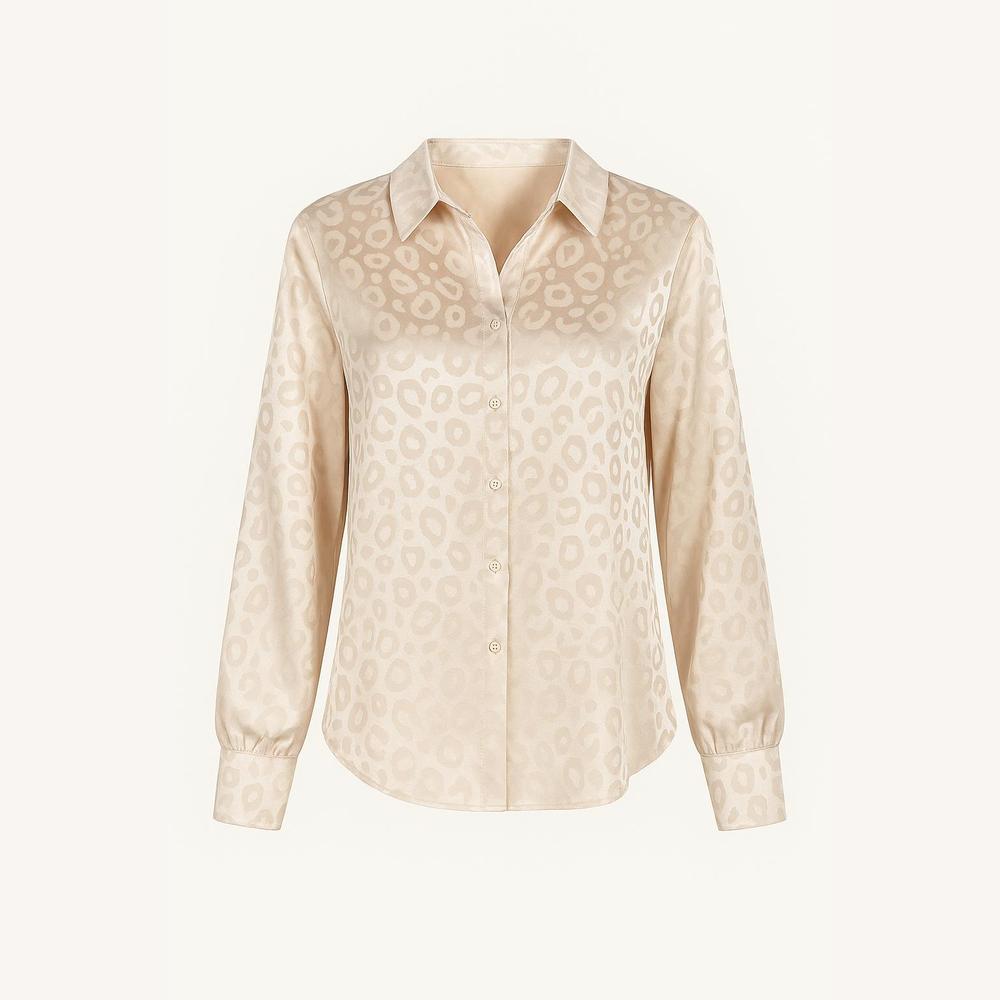 Chemisier Satiné Léopard Femme à Manches Longues – Élégance Chic et Confort pour Toutes Occasions