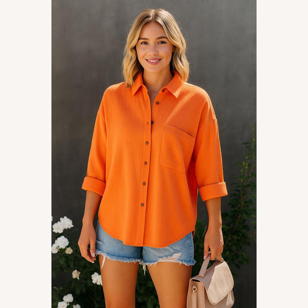 Women's Shirt in 100% Cotton Gauze – Loose Fit and Summer Style, Chest Pocket, Casual