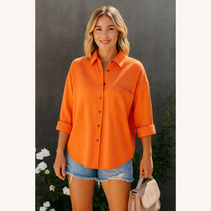 Women's Shirt in 100% Cotton Gauze – Loose Fit and Summer Style, Chest Pocket, Casual