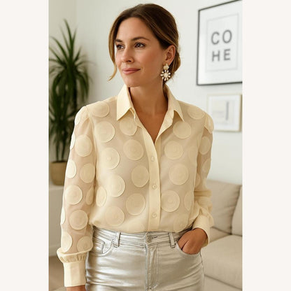 Women's Transparent Embroidered Blouse with 3D Appliques – Chic and Modern Elegance