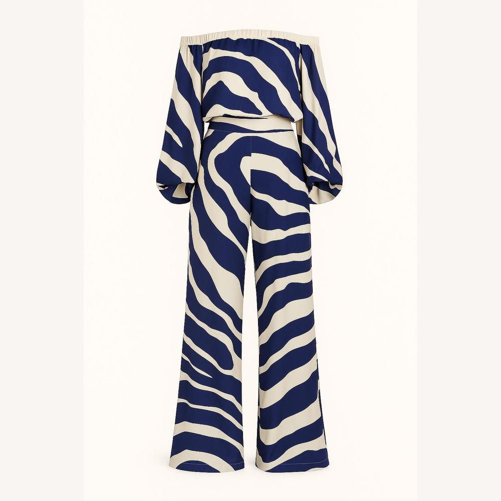 Ensemble Femme Tie-Dye Épaules Dénudées avec Pantalon Large Taille Haute – Chic et Moderne