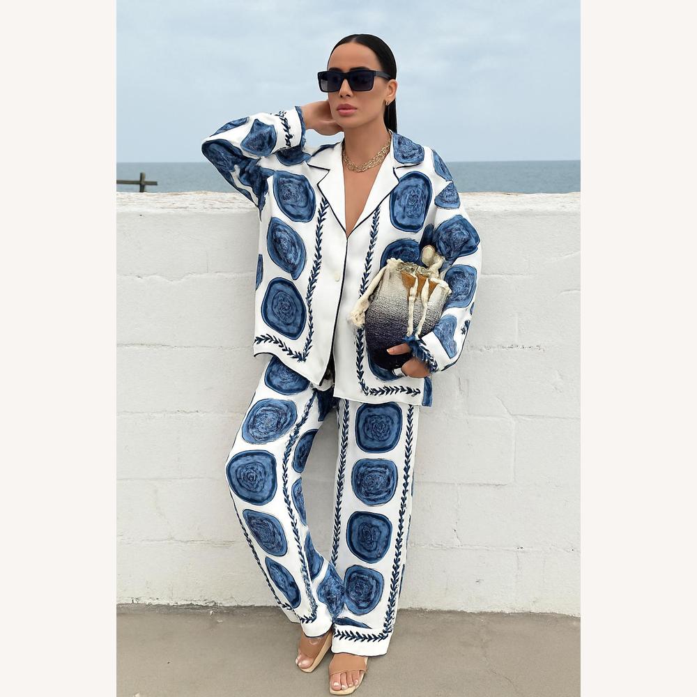 Ensemble Femme Bohème Élégant avec Chemise Fluide et Pantalon Large - Tailleur Pantalon Femme Tendance