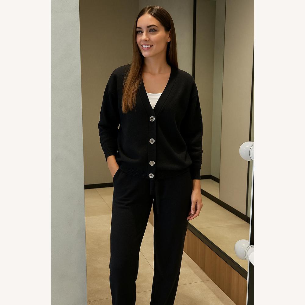 Women's Soft Knit Loungewear Set – Loose Cardigan and Comfortable Pants Size S to XL