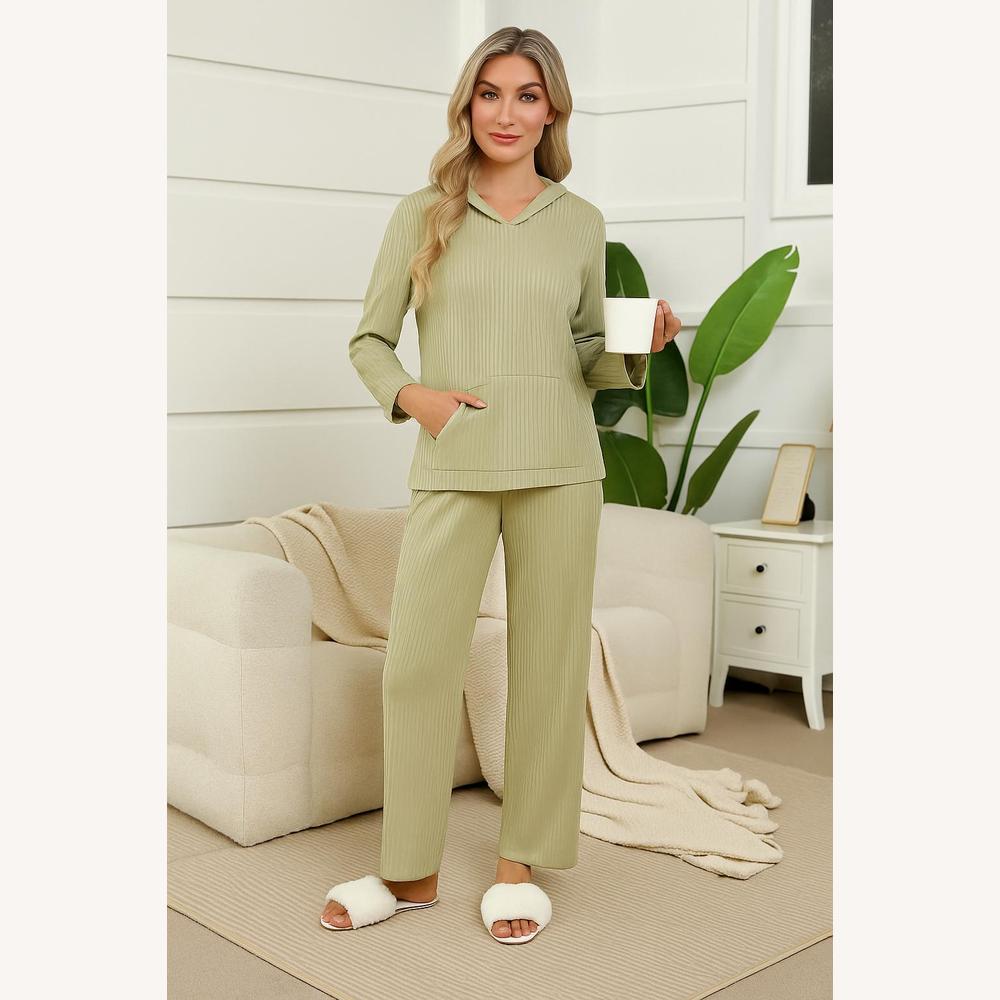 Ensemble Homewear Côtelé Femme Chic – Tenue d'Intérieur Cocooning, Haut à Capuche et Pantalon Fluide, Confort Douillet