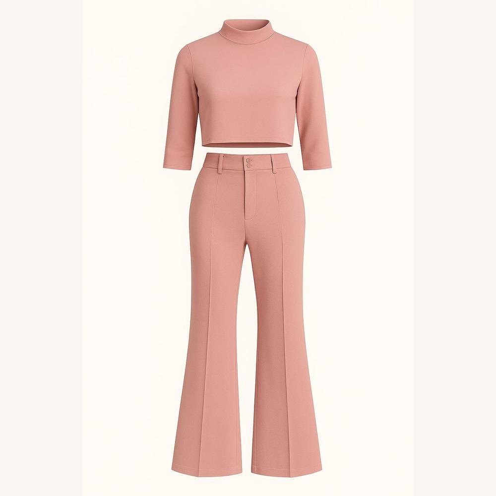 Chic Two-Piece Women's Set with High-Waisted Pants and Crop Top – Elegant and Modern