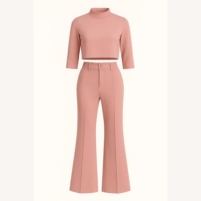 Chic Two-Piece Women's Set with High-Waisted Pants and Crop Top – Elegant and Modern