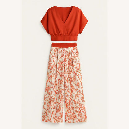 Women's High Waist Flowing Pants Botanical Print – Elegant and Comfortable for Summer