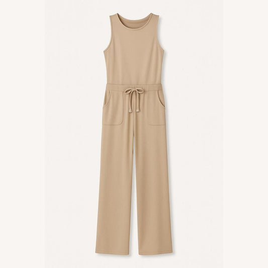 Elegant Women's Suit Set in Soft Fabric – Sleeveless Tank Top and High-Waisted Wide-Leg Pants