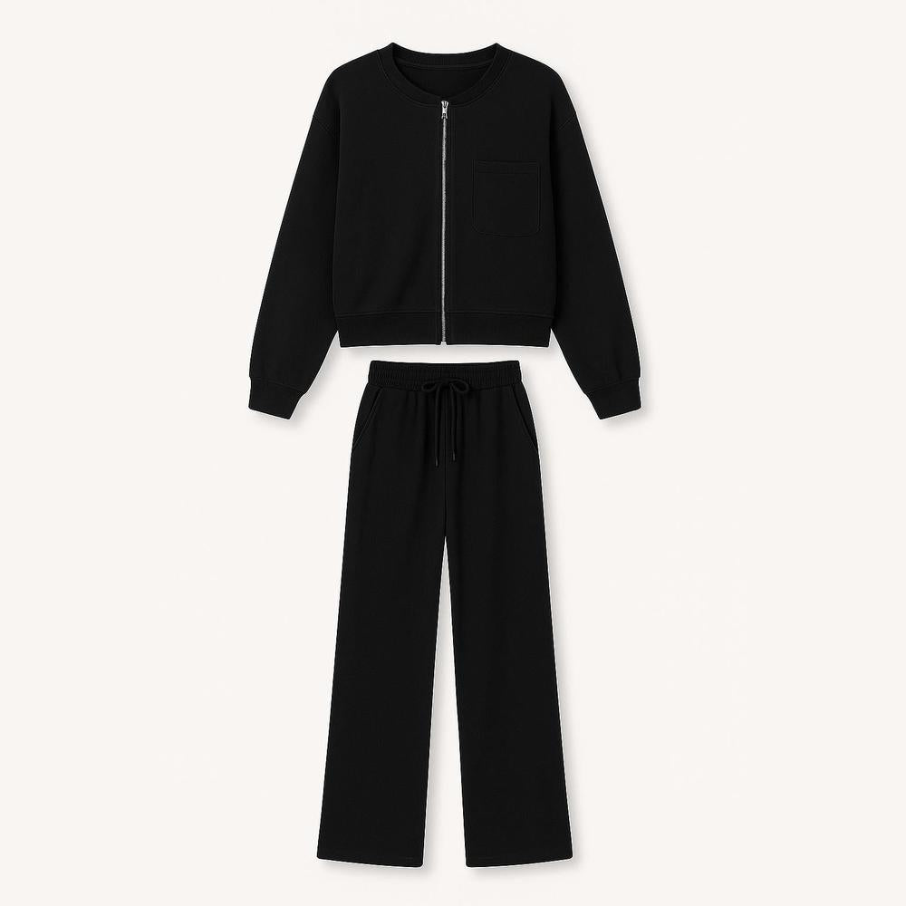 Ensemble Jogging Femme 3 Pièces - Veste Zippée, Pantalon Large Taille Haute, Top Court - Tissu Doux et Confortable
