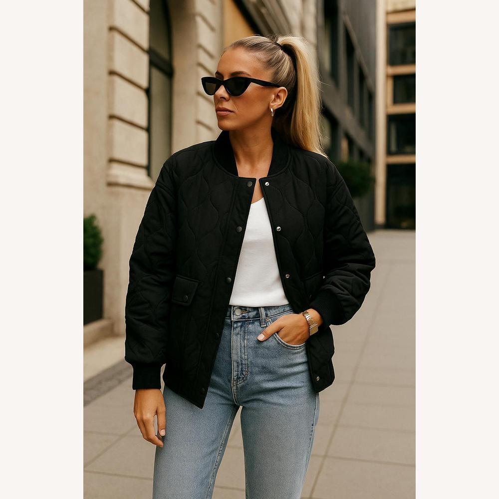 Blouson Bomber Matelassé Homme en Polyester – Veste Décontractée Chaude et Tendance, Coupe Oversize, Fermeture à Boutons-pression